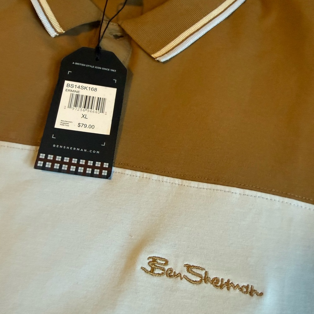 Ben Sherman Tan and White Striped Polo Shirt.  SZ  XL - Picture 8 of 8